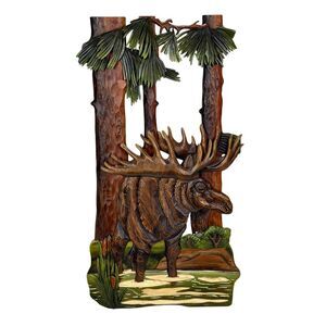 31x17 Intarsia Wood Moose Wall Sculpture Rustic Cabin Lodge Wildlife Decor